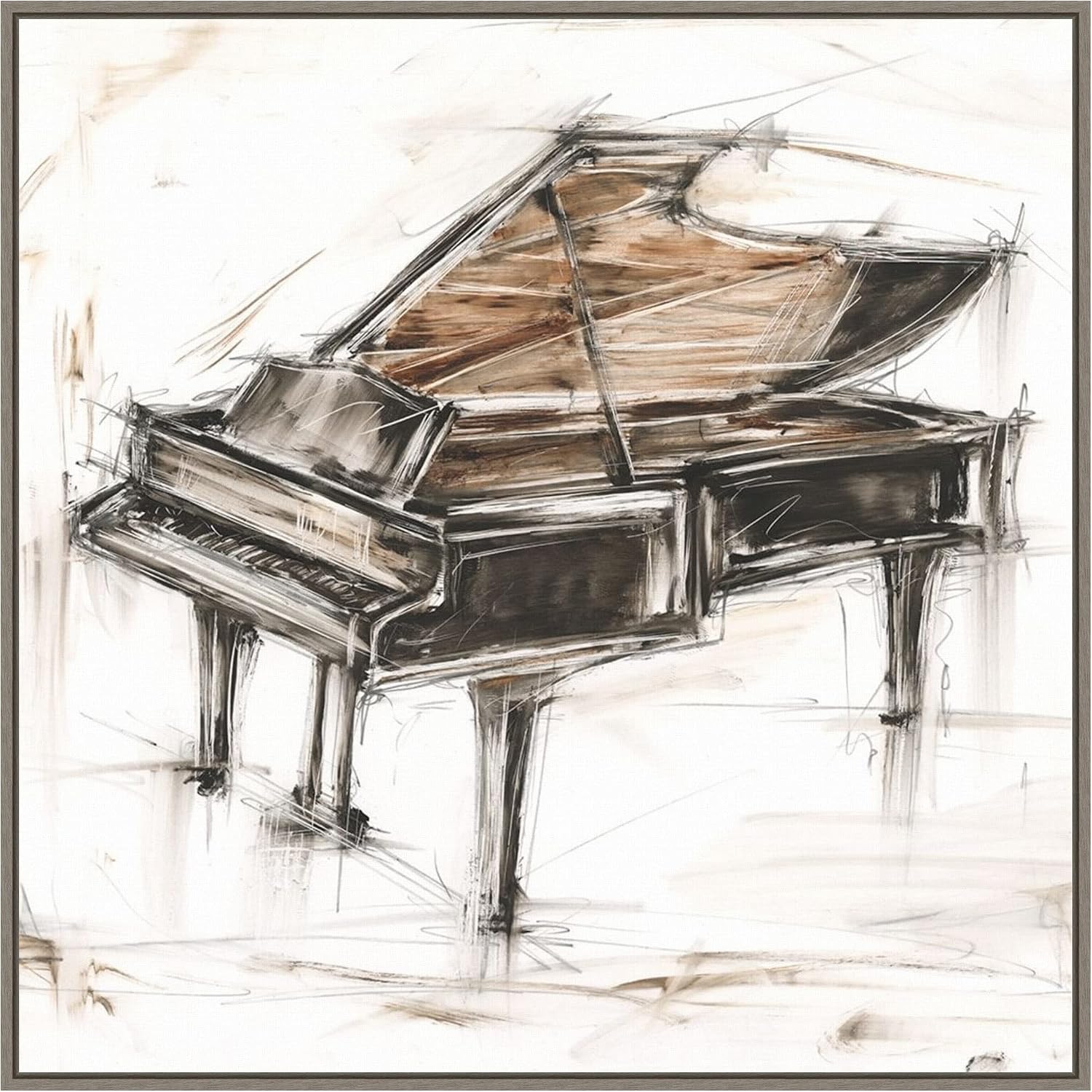 Amanti Art Framed Canvas Wall Art 30x30 Grand Piano Study by Ethan Harper, Framed Wall Art Canvas, Music Artwork, Country Rustic Decor, Large Poster Painting for Living Room, Bedroom, Bathroom,