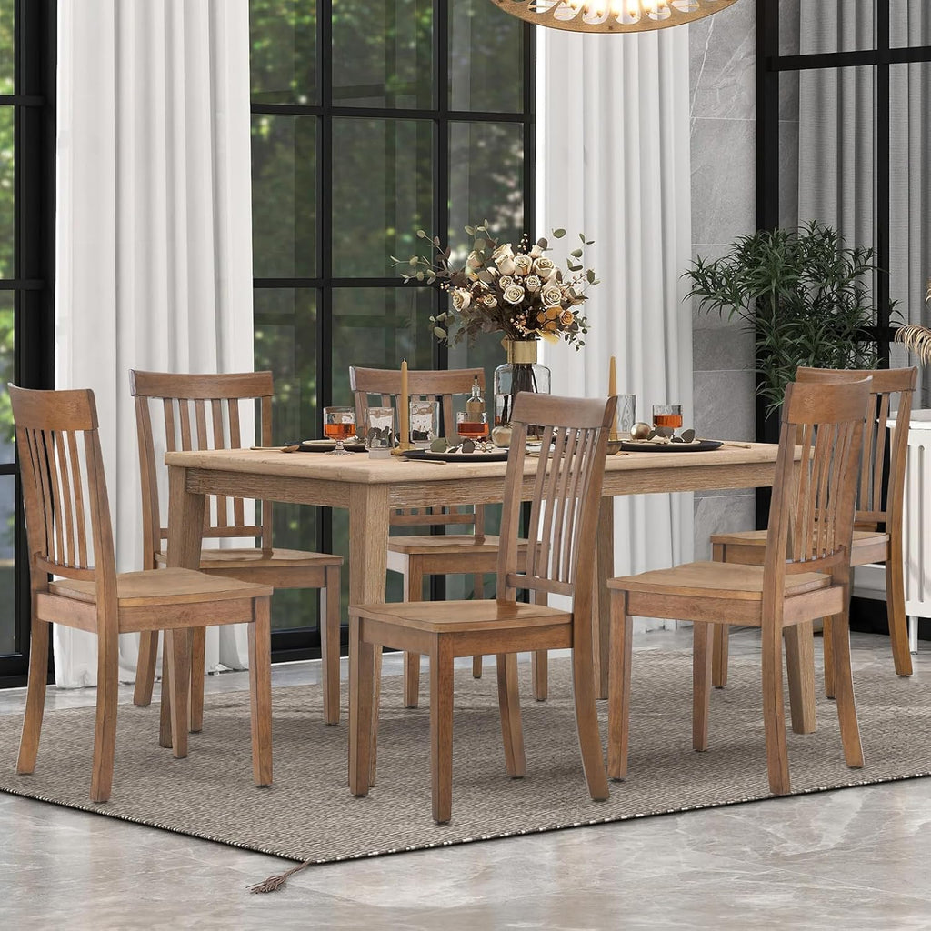 COLAMY Farmhouse Dining Chairs Set of 2, Light Brown Wooden Dining Room Chairs, Windsor Spindle High Back Side Chairs, Armless Rubberwood Kitchen Table Chairs