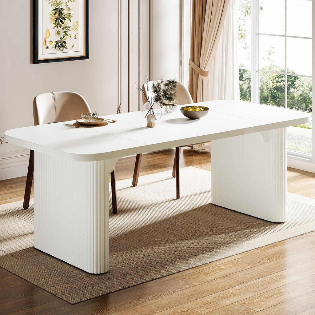 Tribesigns Modern Dining Table for 6 People, 62-Inch Wood Kitchen Table with Double Robust Pedestal, Large Rectangle Wooden Dinner Table for Dining Room (White)