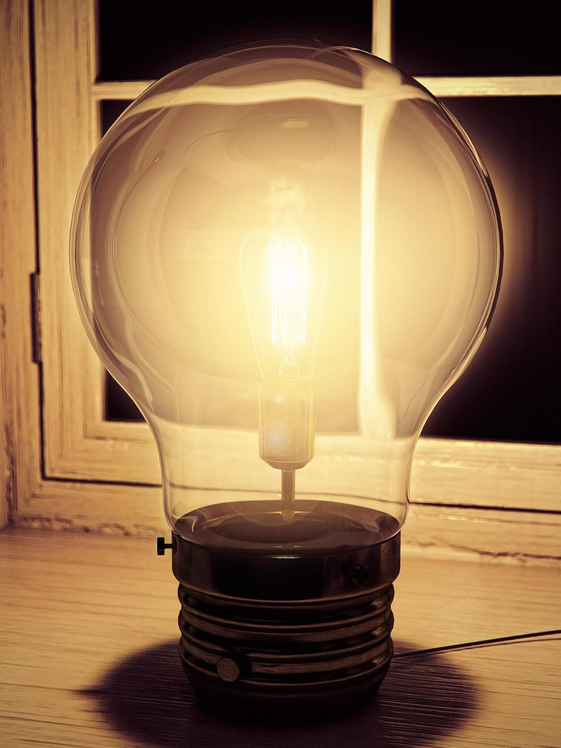 Kenroy Home 32462AB Edison Table Lamp with Antique Brass Finish, Rustic Style, 18' Height, 11.438' Width, 11.438' Depth