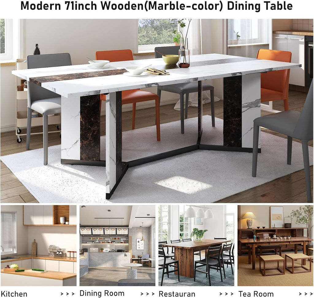 Hlivelood 70Inch Large Dining Table for 4 6 People,Wooden Rectangular Kitchen Table W/Waterproof Tabletop,Large Rectangle Furniture W/Adjustable Legs,White Dinner Table for Kitchen Dining Room(71IN)
