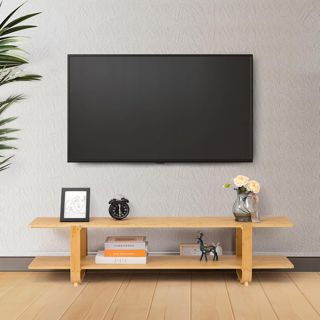 HollyHOME Bamboo TV Stand with Storage for TVs up to 65'', Modern Entertainment Center with 2 Open Shelf, Accent TV Media Console Table for Living Room, Bedroom, 55'(L), Burlywood