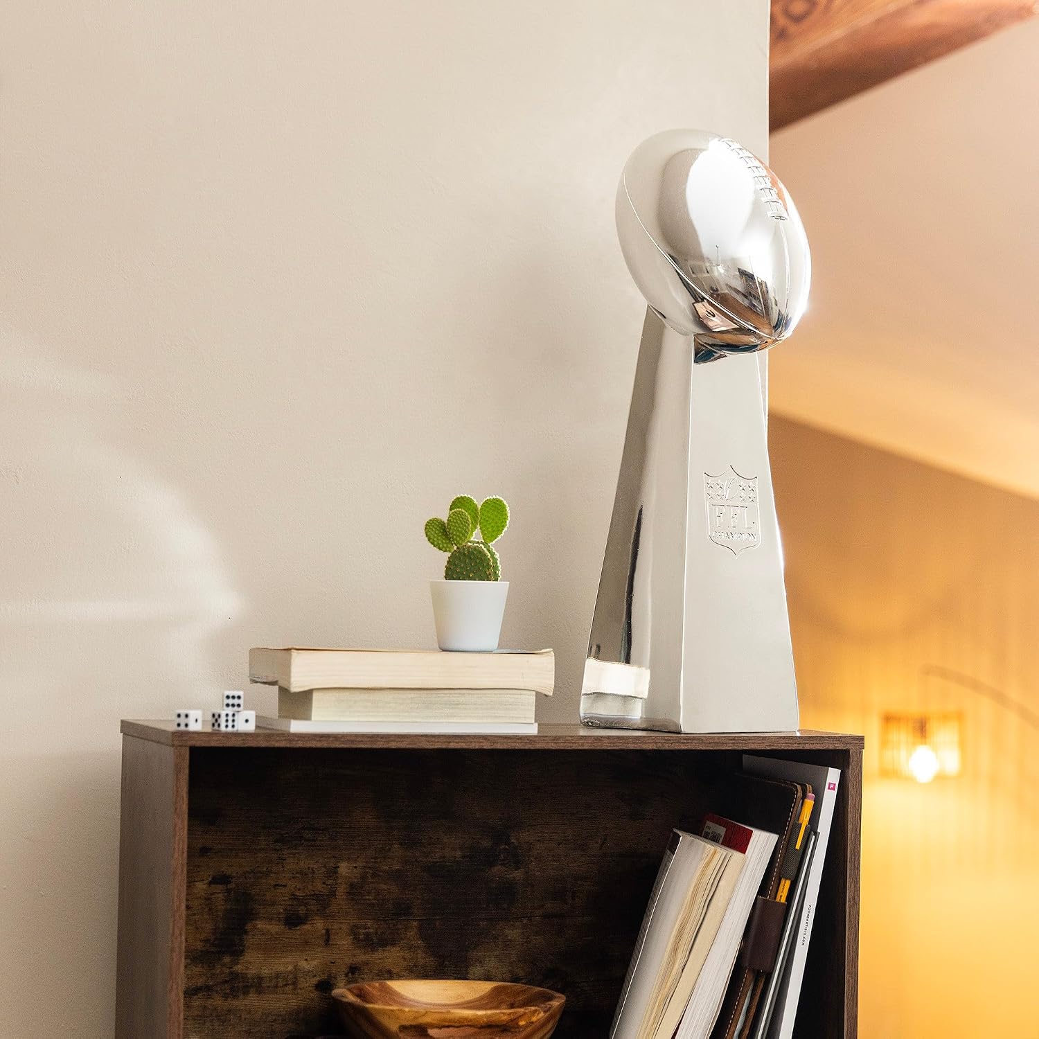 Spire Designs Lifesize Fantasy Football Trophy - Chrome Replica Championship Trophy - First Place Winner Award for League - Real Size Football Award