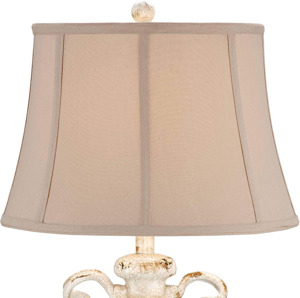 Regency Hill Isabella Rustic Country Cottage Core Table Lamps 29' Tall Set of 2 Crackled Ivory Glaze Ceramic Handles Jar Beige Bell Shade for Bedroom Living Room House Bedside Nightstand Office