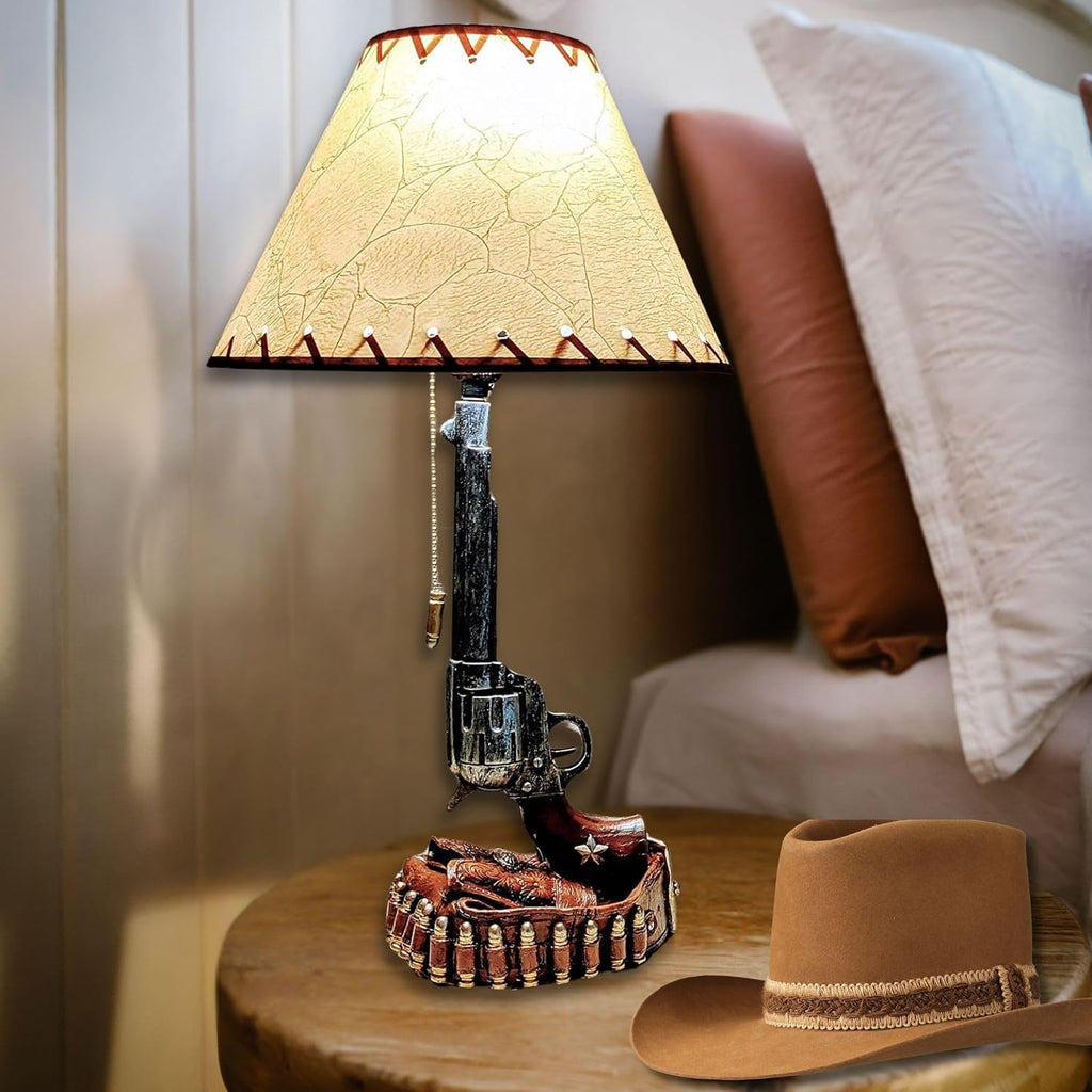 BestGiftEver Set of 2 Old Western Style Six Shooter Revolver Lamps - Rustic Table Lamps for Living Room, Bedroom - Perfect for Man Cave Decor, Lodge, and Western Cowboy Enthusiasts