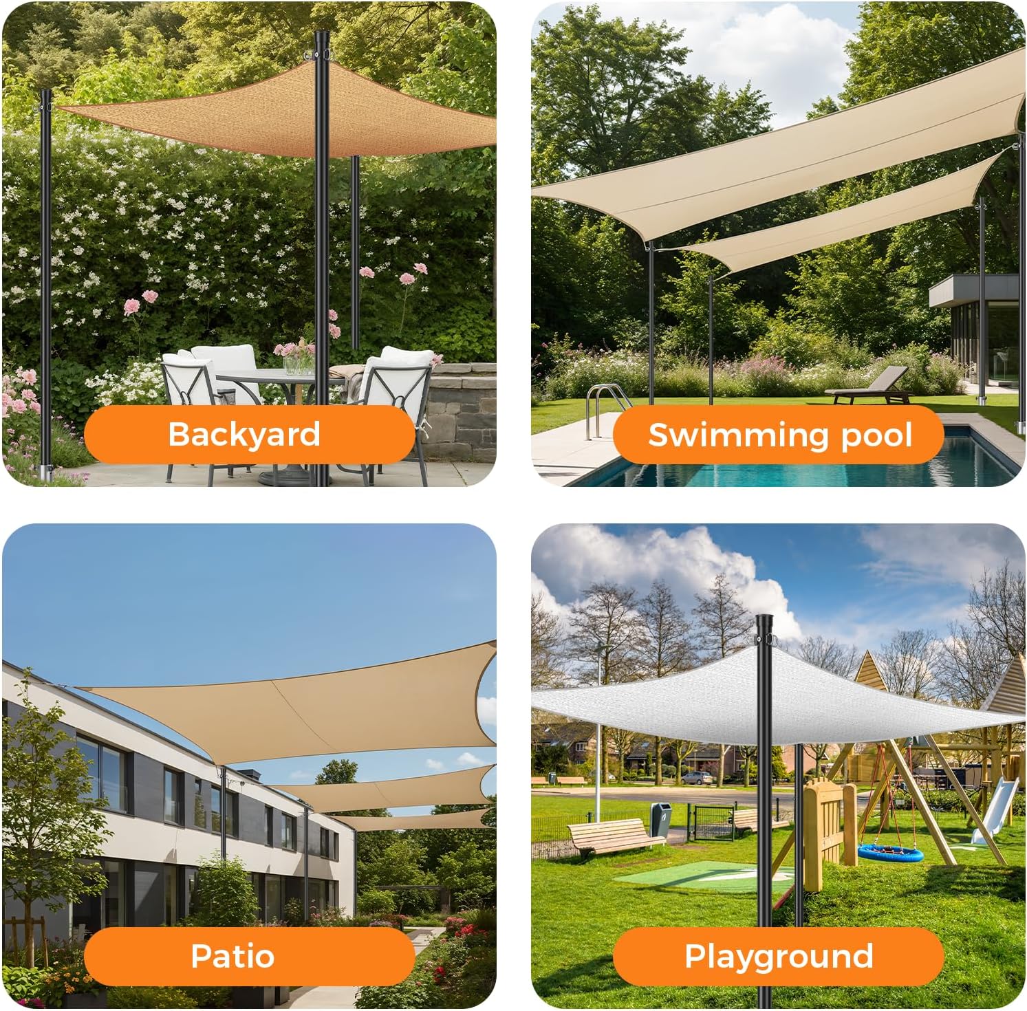 EMART 2 Pack 12ft Heavy Duty Shade Sail Poles with Spiral Anchor & D-Clamps, for Sun Shade Outdoor, String Lights, Patio, Backyard, Garden, Grassland and Terrace
