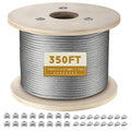 1/4' Stainless Steel Cable, 350FT Wire Rope Aircraft Cable with Cable Clamps and Thimbles for Backyard Zipline, String Lights and Deck Railing, 6x37 Strands Construction