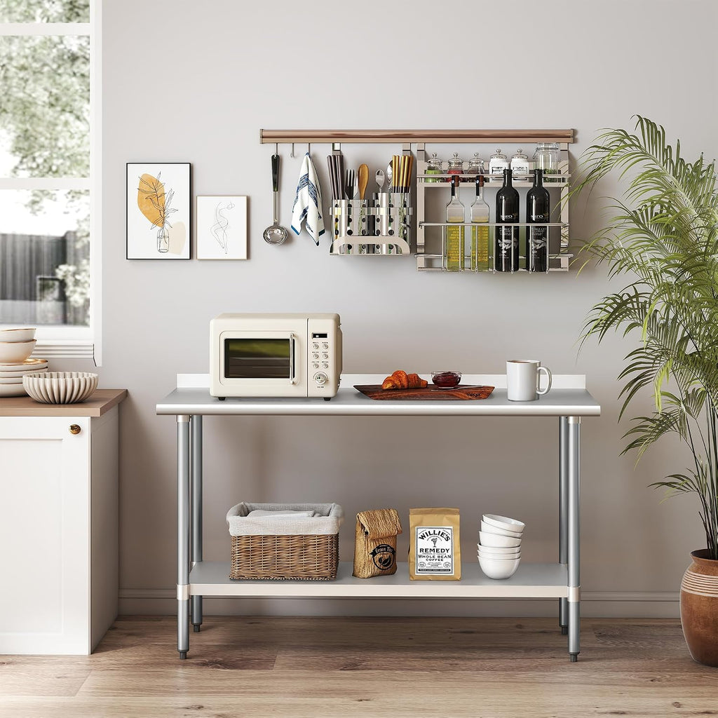 HARDURA Stainless Steel Table Prep & Work Table 24 x 60 Inches NSF Heavy Duty Commercial with Undershelf and Backsplash for Restaurant Kitchen Home and Hotel