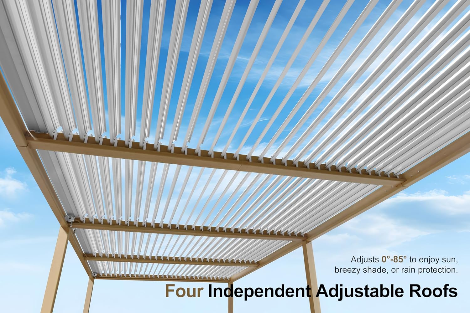 PURPLE LEAF 11' x 28' Louvered Pergola Outdoor Wood Grain Aluminum Large Pergola with Adjustable Roof Retractable Patio Rainproof Hardtop Gazebo for Deck Backyard Garden