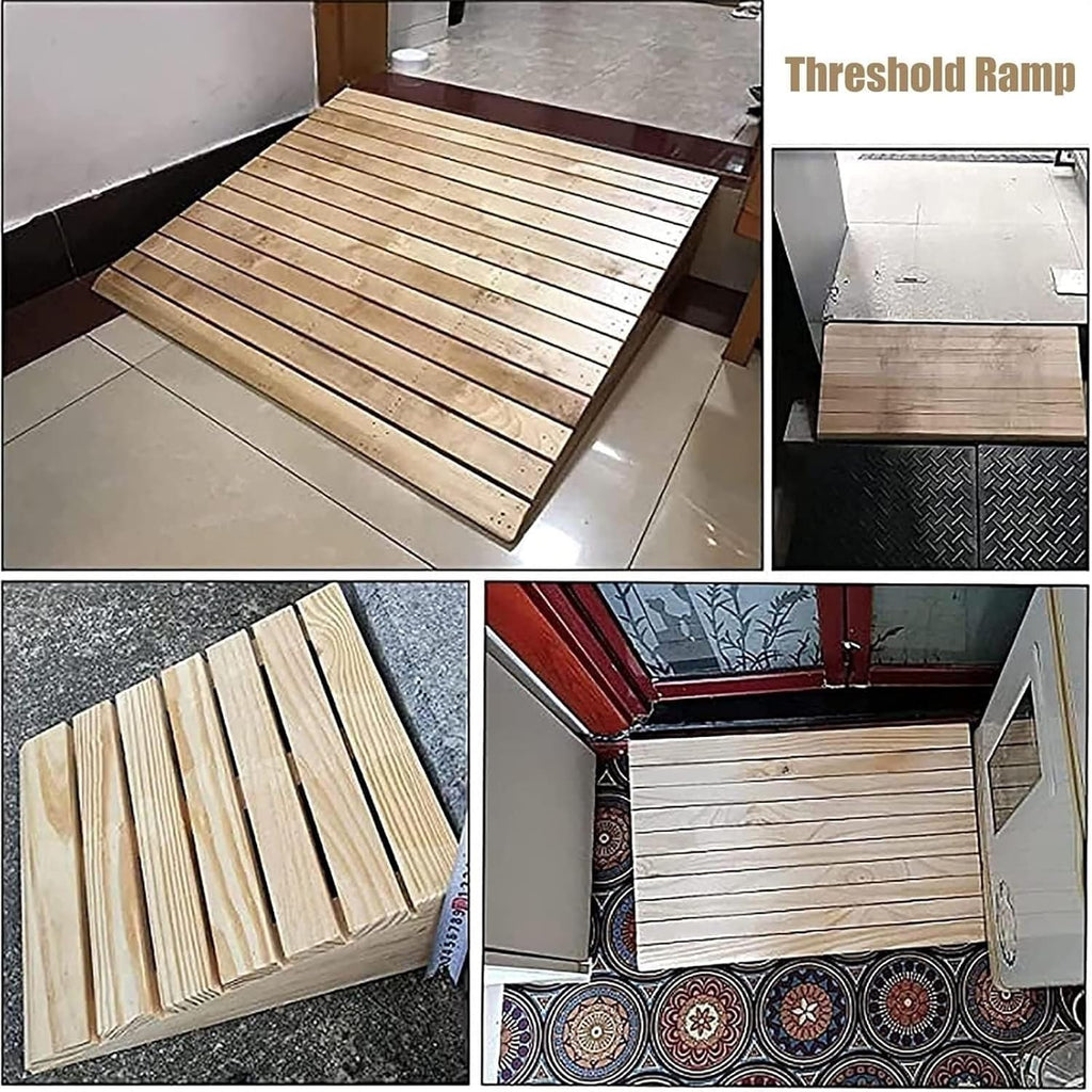 Wooden Threshold Ramp for Doorways, 5/6/7/8/10 Inch Rise, Non-Slip Wheelchair Ramp for Front Door, Garage, Motorcycle, Scooter, 660lbs Capacity