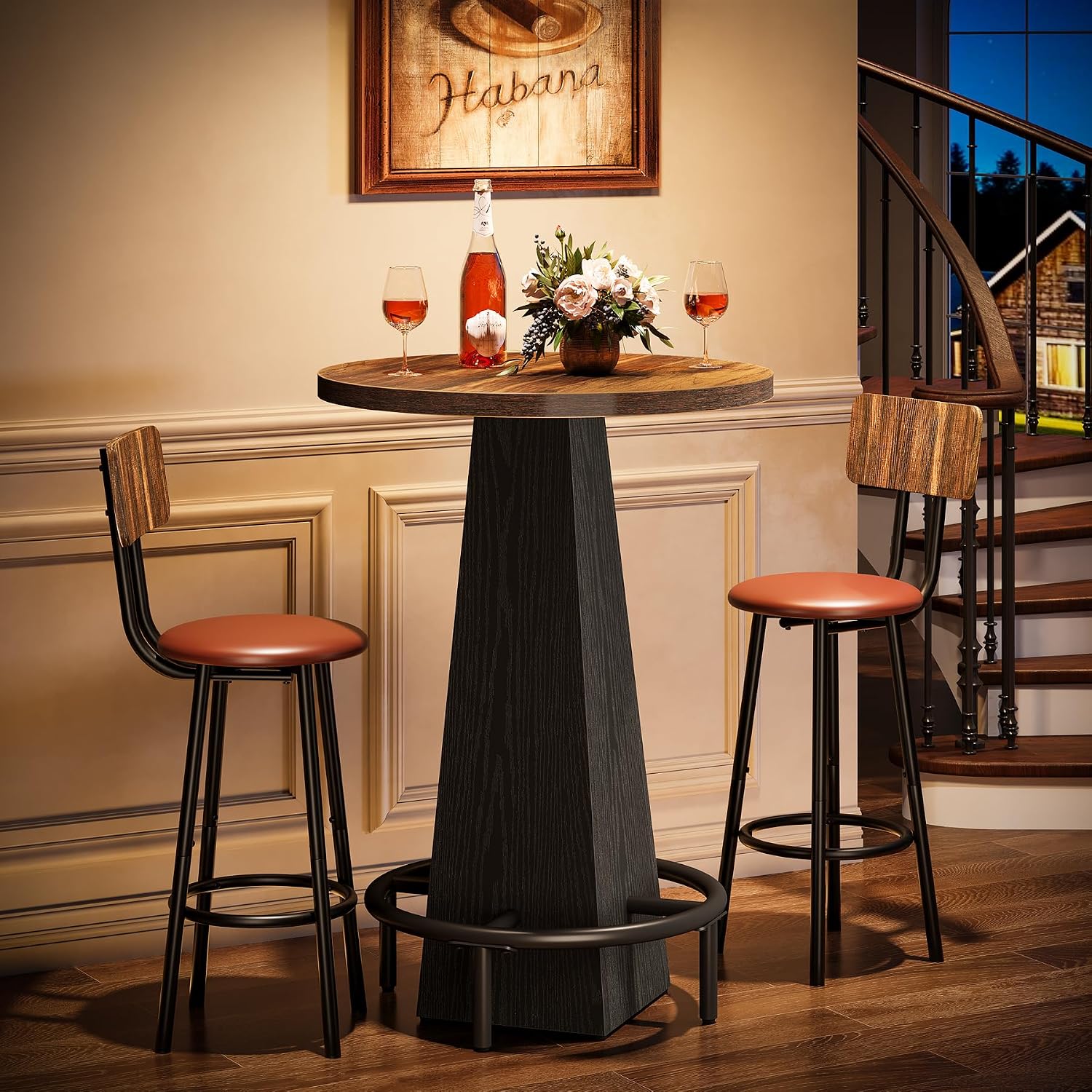 Tribesigns Bar Table, 37.4' High Round Pub Table for Small Bars, Dining Room, Kitchen, Brown and Black (Only Table)