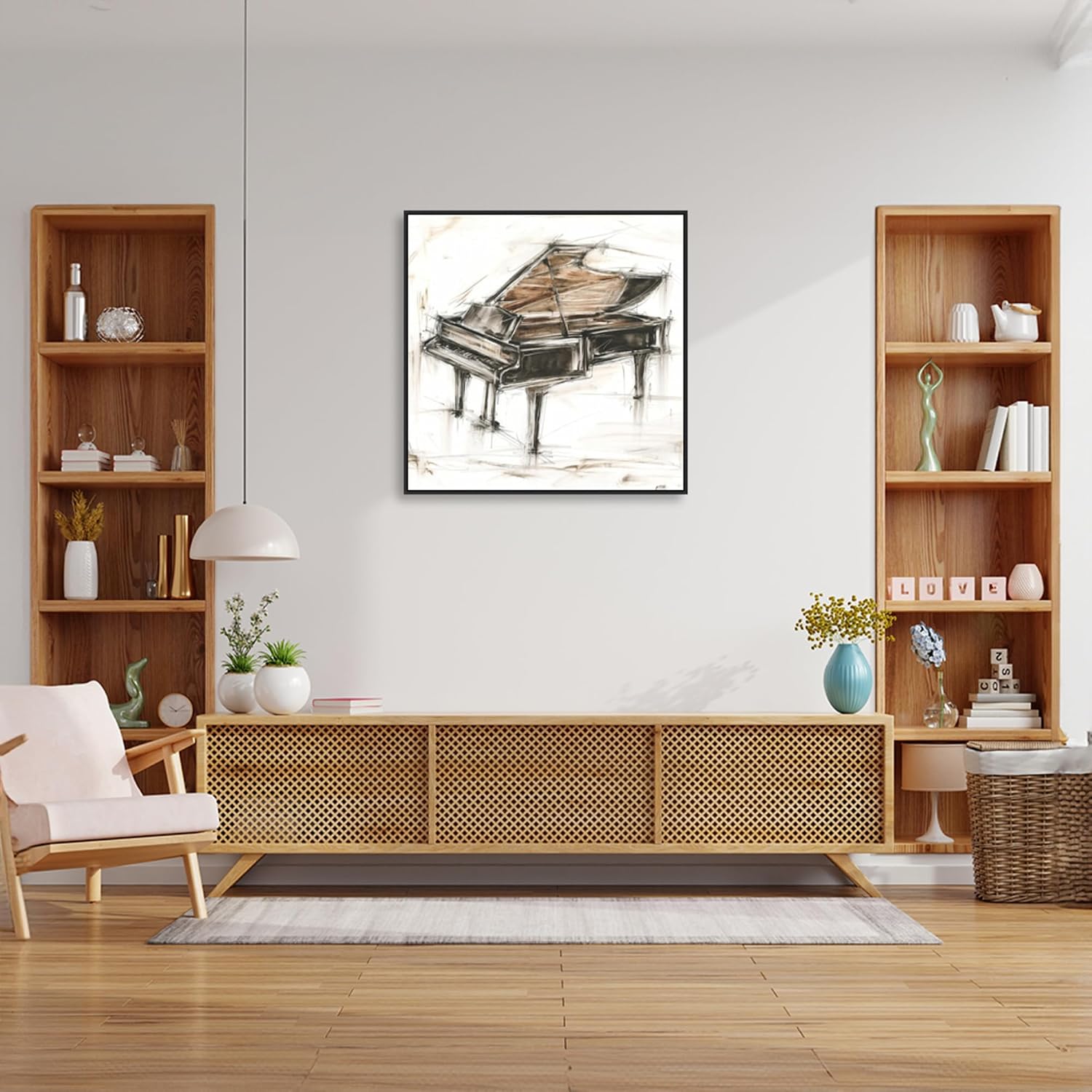 Amanti Art Framed Canvas Wall Art 30x30 Grand Piano Study by Ethan Harper, Framed Wall Art Canvas, Music Artwork, Modern Decor, Large Poster Painting for Living Room, Bedroom, Bathroom, Kitchen,