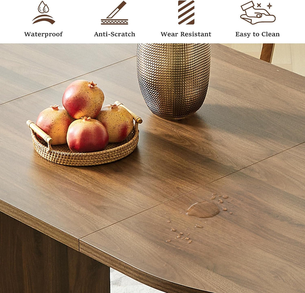 weselon 70.8' Oval Dining Table with Dual Side Storage Shelves, Rustic Farmhouse Table for 4–6 People, Modern Wooden Round Dinner Table for Kitchen, Reception, or Living Room (Walnut, Table Only)