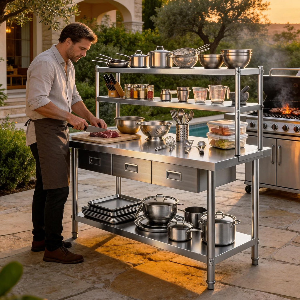 DWVO 72x24in Stainless Steel Table, NSF Metal Prep Worktable with Adjustable Overshelf & 3 Drawers for Kitchen Restaurant Hotel Garage Warehouse Home