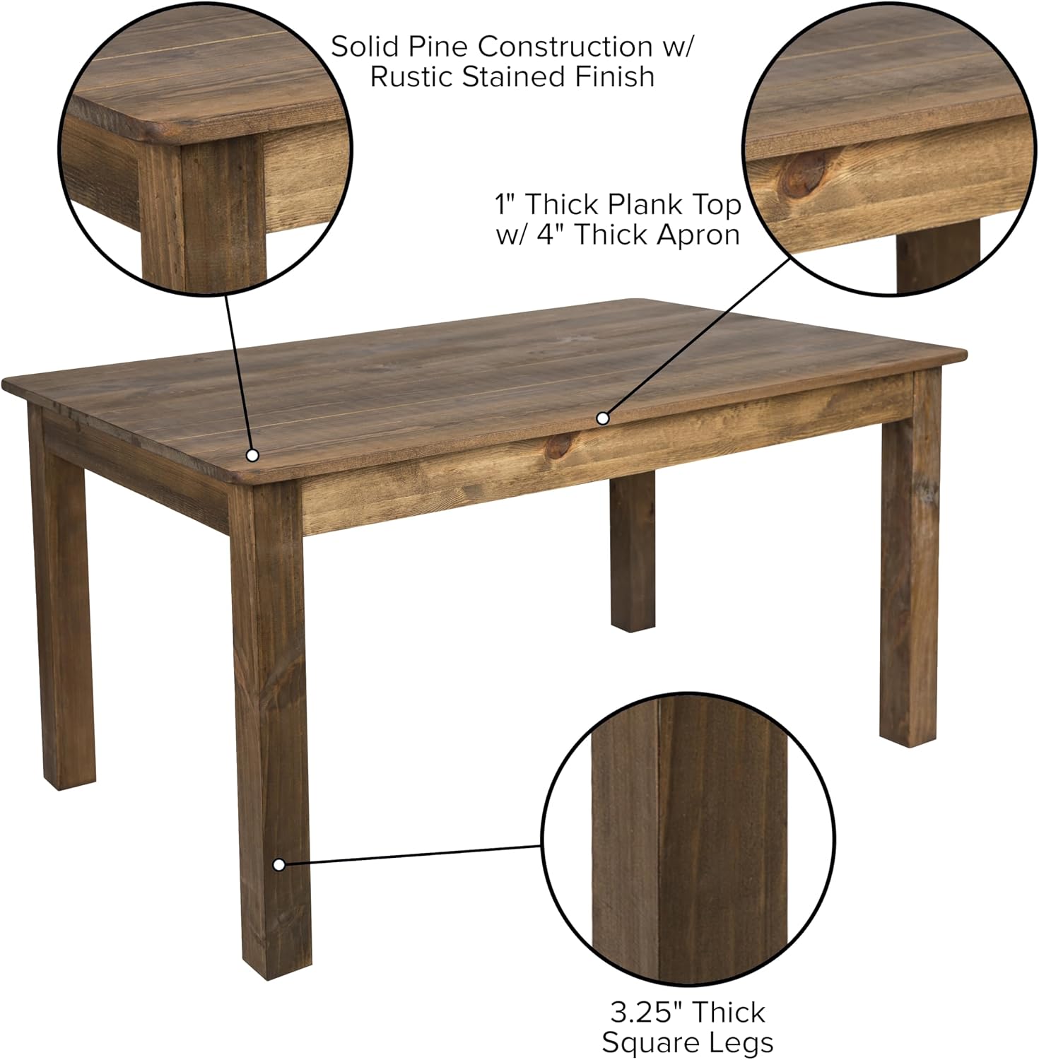 Merrick Lane Jessamine 60' x 38' Rectangular Rustic Solid Pine Farm Dining Table, Antique Farmhouse Wooden Dining Table for Kitchens and Parties, Antique Rustic
