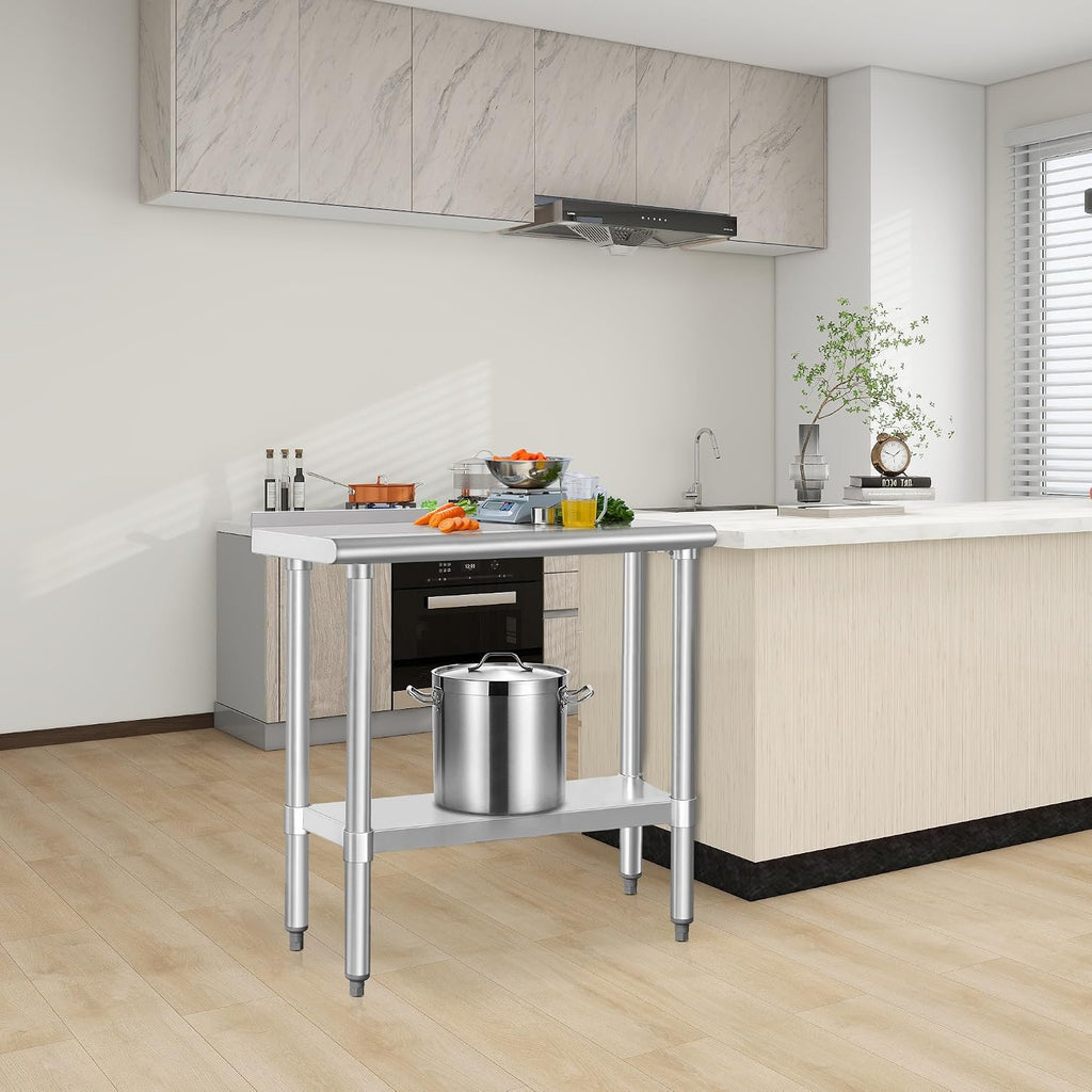 HARDURA Stainless Steel Commercial Work Table Prep Work Metal Table 14×30 Inches with Undershelf and 2' Backsplash Heavy Duty NSF 430 for Kitchen Food Prep