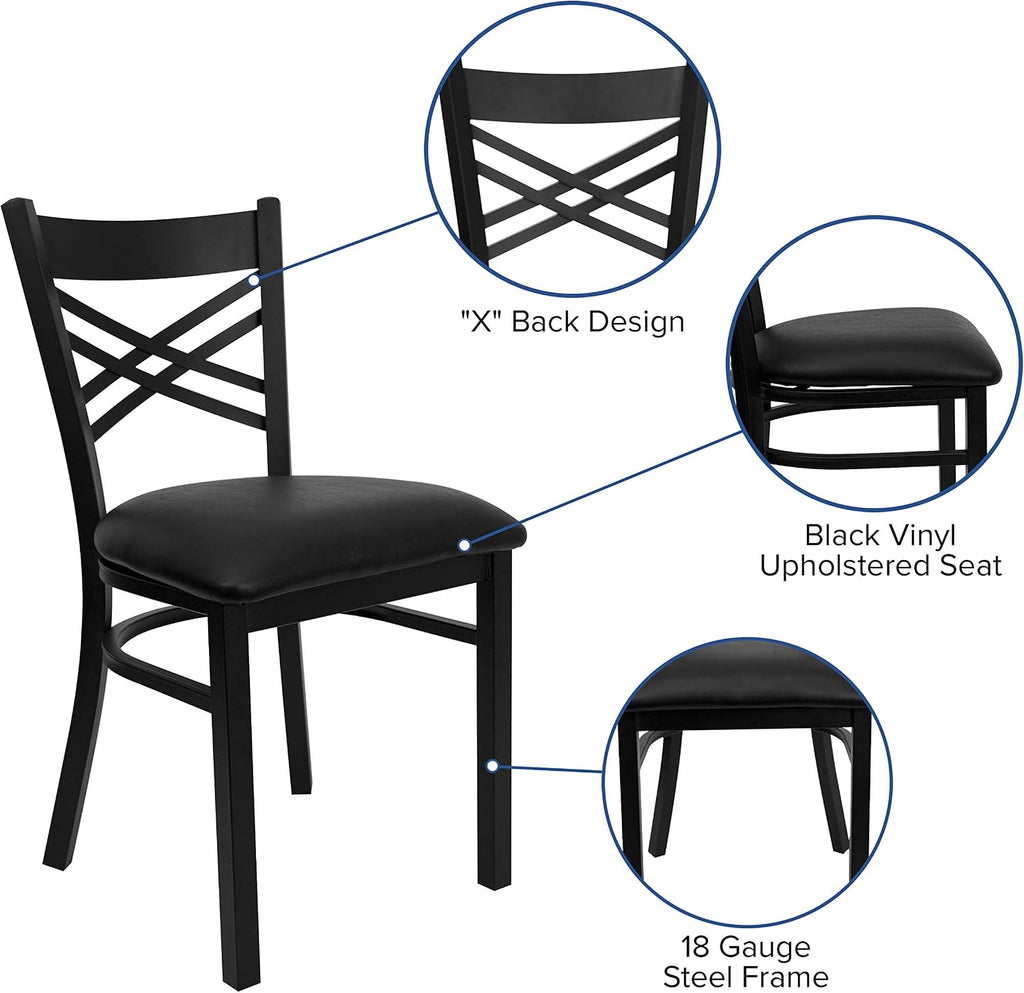 Flash Furniture Hercules Series 'X' Back Metal Restaurant Chair, Modern Upholstered Armless Dining Chair for Restaurants and Kitchens, Black