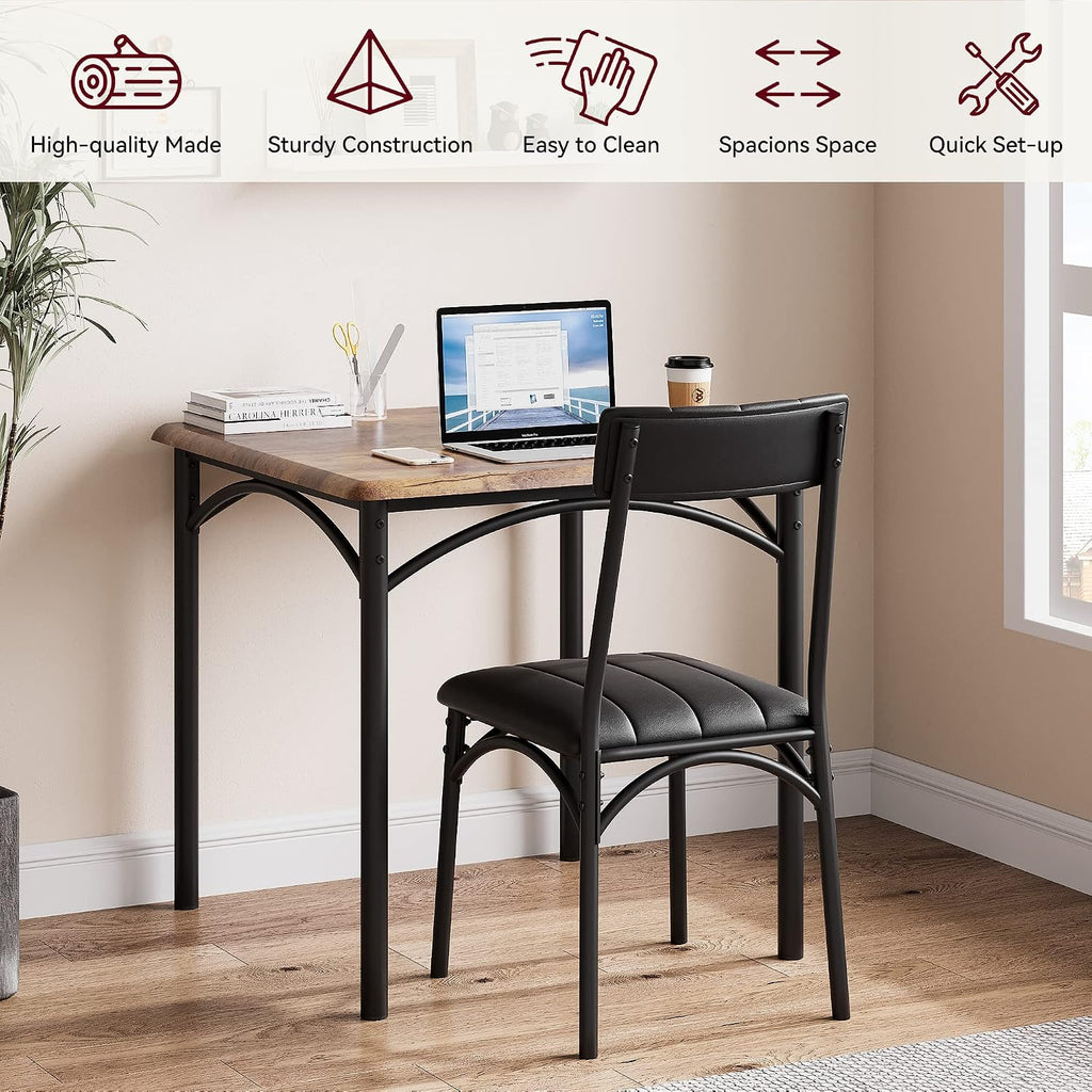 3-Piece Dining Table Set for 2, Kitchen Table Set with 2 Upholstered Chairs, Square Dining Table Set for Apartment, Studio, Small Space, Brown