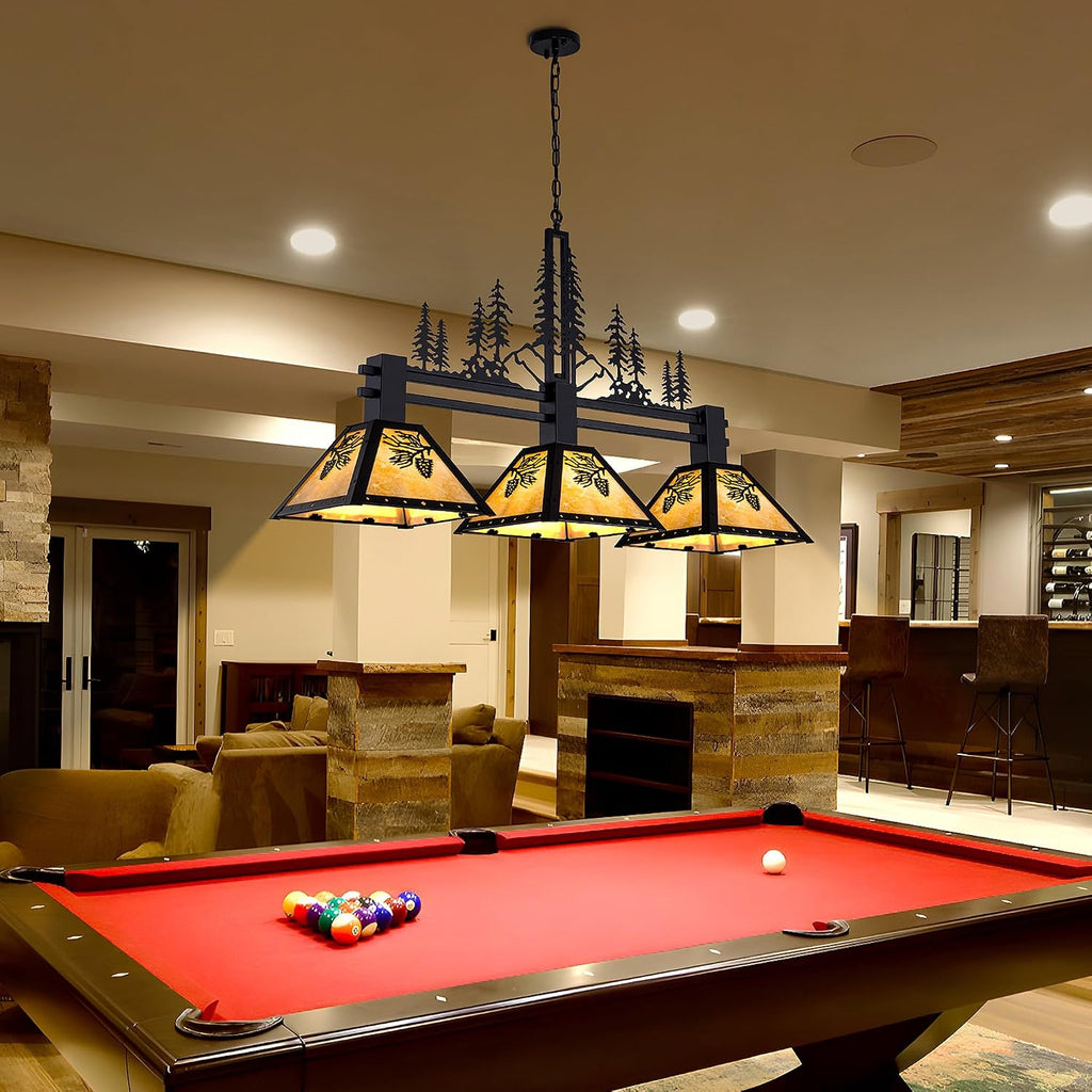 TOCHIC 3-Light Pool Table Light for 7' 8' 9' Table, 48' Rustic Tiffany Billiard Pool Table Lights, Farmhouse Chandelier for Dining Room Hanging Ceiling Light Fixture for Game Room Basement Bar