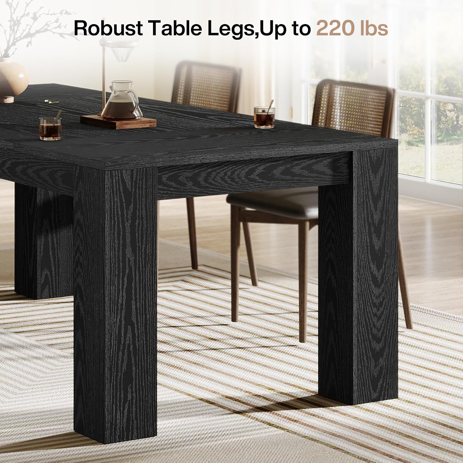 Tribesigns 63-Inch Dining Table for 4 to 6, Rectangular Kitchen Dinner Table, Black Wooden Eating Table for Home Kitchen, Dining Room