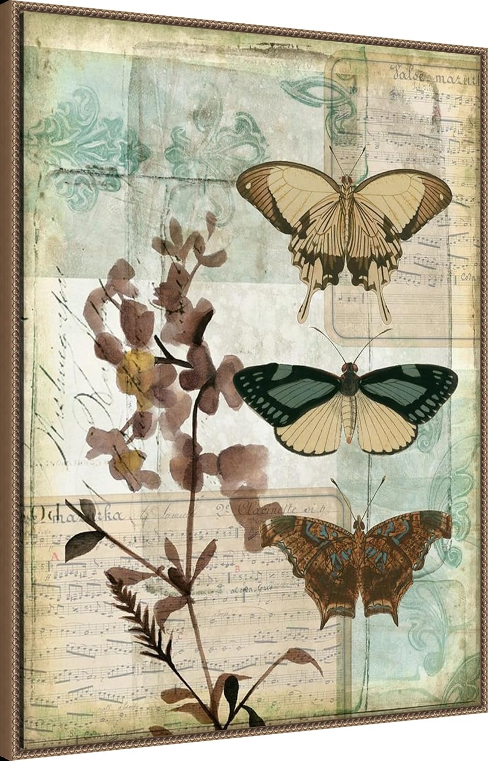 Amanti Art Framed Canvas Wall Art 42x32 Music Box Butterflies II by Jennifer Goldberger, Framed Wall Art Canvas, Animals Artwork, Traditional Decor, Oversize Poster Painting for Living Room, Bedroom,