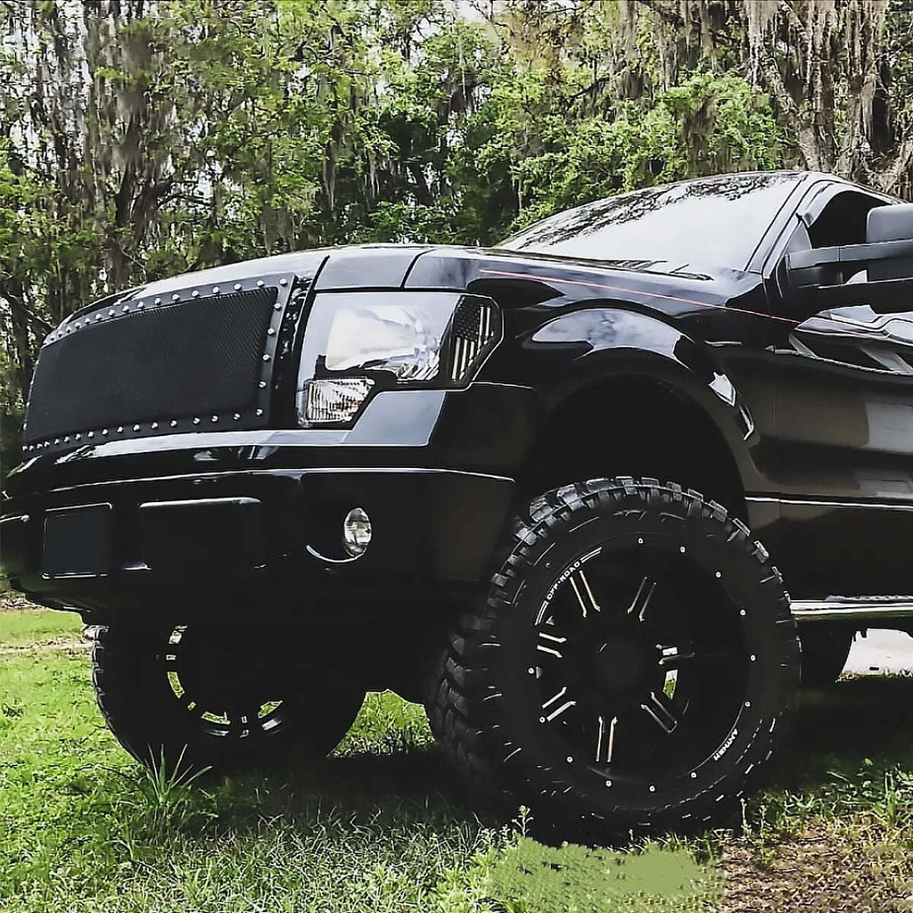 Gloss Black Rivet Style Wire Grille Front Grille Compatible with 2009 2010 2011 2012 2013 2014 Ford F 150
