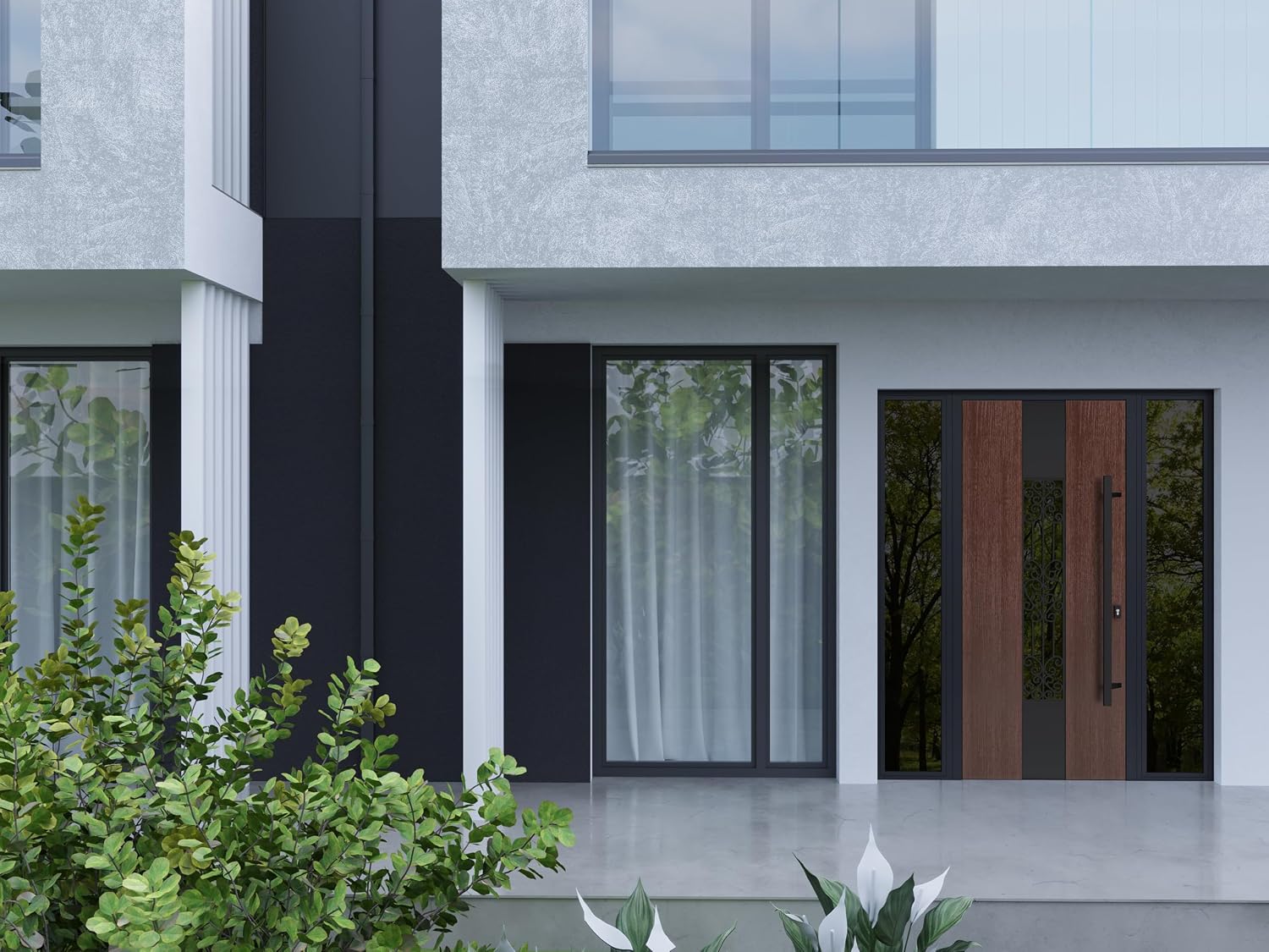 VDOMDOORS Front Exterior Prehung Steel Door/Ronex 1205 Bronze Oak / 2 Side Exterior Windows Sidelites/Entry Metal Modern Painted W12+36+12' x H80 Left Hand Inswing