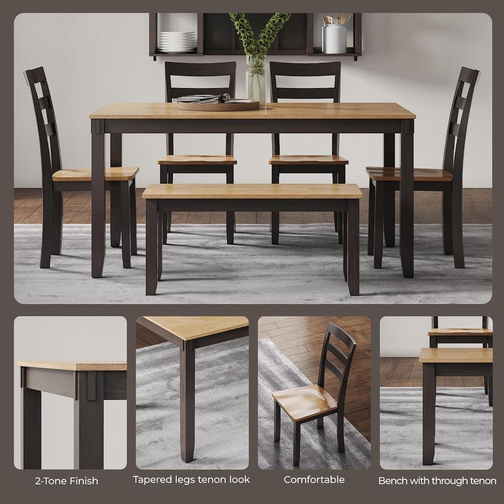 Signature Design by Ashley Gesthaven Casual Dining Table, Bench and 4 Ladderback Chairs, Seats 6, Wood, 36' W x 60' D x 30.25' H, Light Brown & Dark Brown