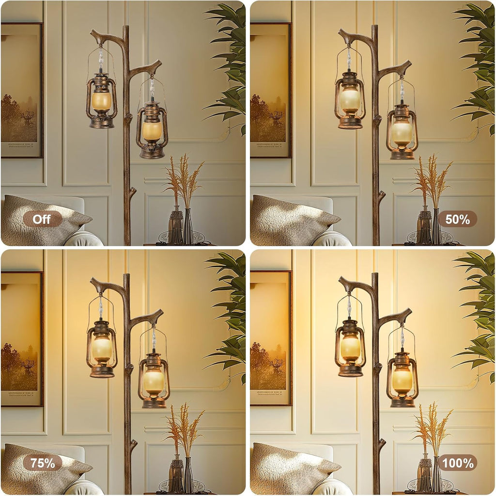 68' Rustic Farmhouse Tree Trunk Floor Lamp Country Brown Finish Wood Vintage Standing Tall Lamp With lantern Stepless Dimmable Industrial floor Lamp Decor for Bedroom Living Room Office Hotel