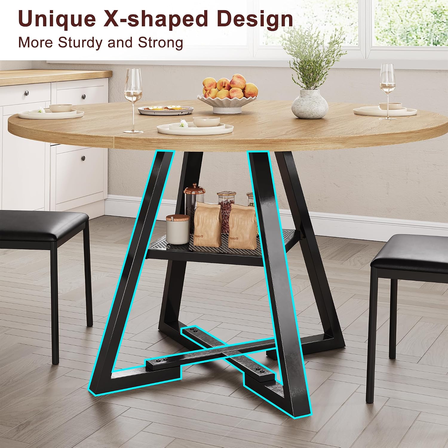 Jocoevol Round Dining Table,Kitchen Dining Room Circle Dinner Pedestal Table,Space Saving Wood Kitchen & Dining Room Furniture (Natual Wood, 42In)