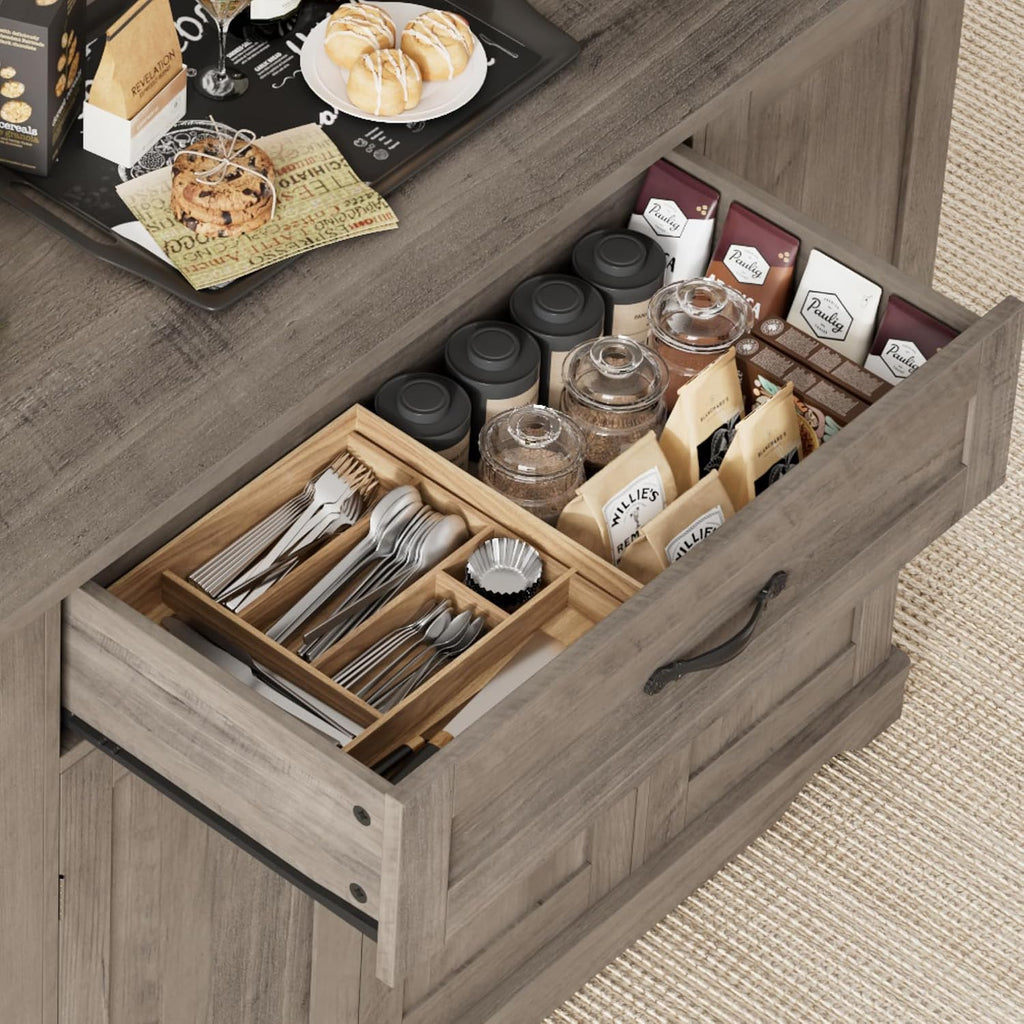 HOSTACK Kitchen Island Cart with Storage, 47'' Kitchen Storage Island on Wheels with 2 Drawers, Rolling Island Table with Adjustable Shelves, Mobile Buffet Sideboard Cabinet for Dining Room, Ash Gray