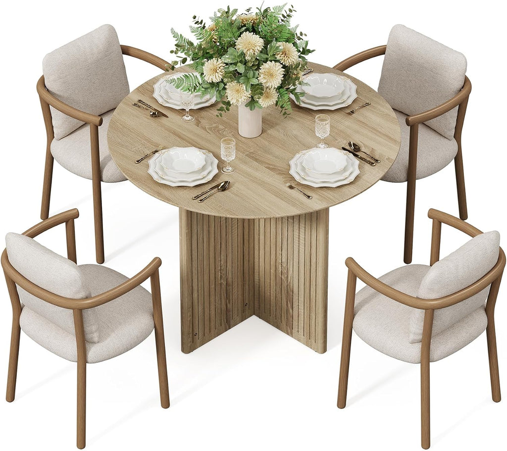 LITTLE TREE Round Dining Table for 4-6 People, Modern Wooden Kitchen Table with Pedestal Base, Small Dinner Table for Dining Room, Kitchen, Living Room