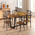 Zevemomo 7-Piece Dining Table with Chairs Set, Rectangular Metal Frame Table with 6 Chairs, Kitchen Table Chairs Set of 6, Wooden Farmhouse Dining Table Set for Dining Room and Living Room, Brown