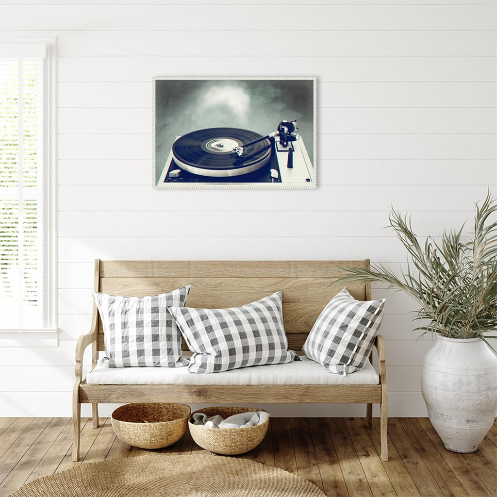 Amanti Art Framed Canvas Wall Art 23x33 Retro Record Player by Dirk Wustenhagen, Framed Wall Art Canvas, Music Artwork, Traditional Decor, Large Poster Painting for Living Room, Bedroom, Bathroom,