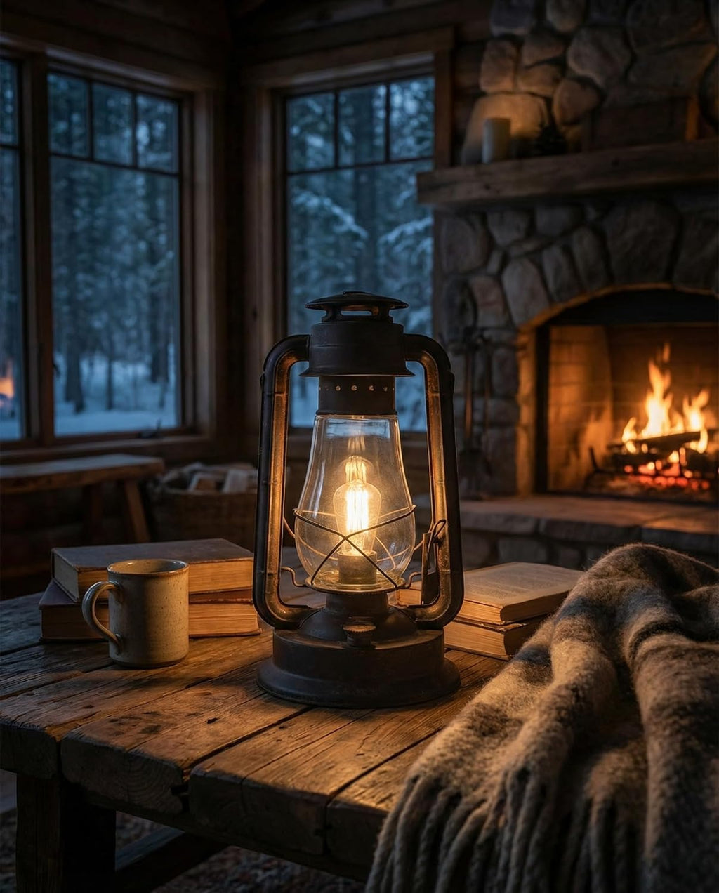 Electric Lantern Table lamp with dimmer with Hand Finished Rust Patina