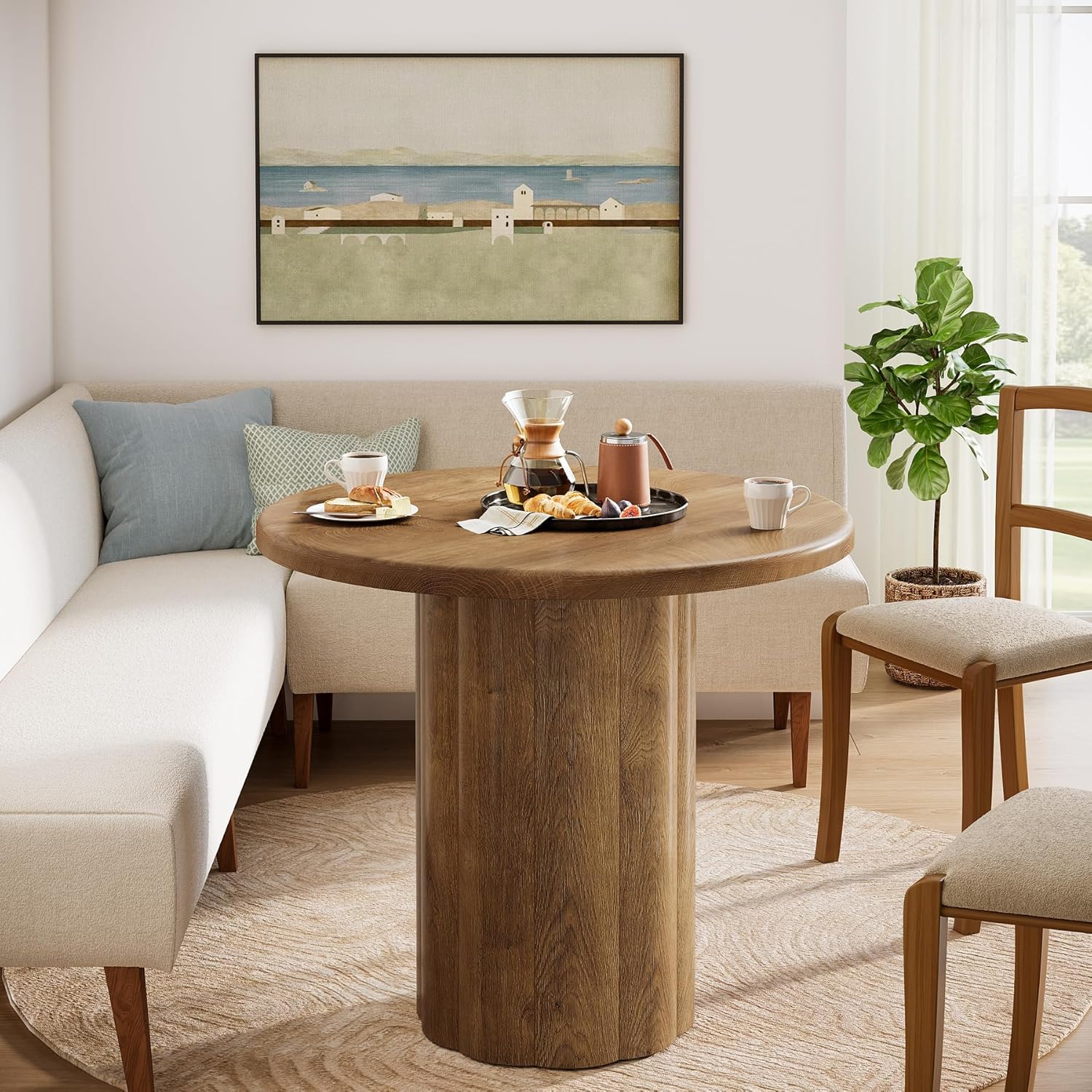 Tribesigns 31.5-Inch Round Dining Table for 2-4 People, Small Kitchen Table with Sturdy Base for Dining Room, Living Room (Brown)