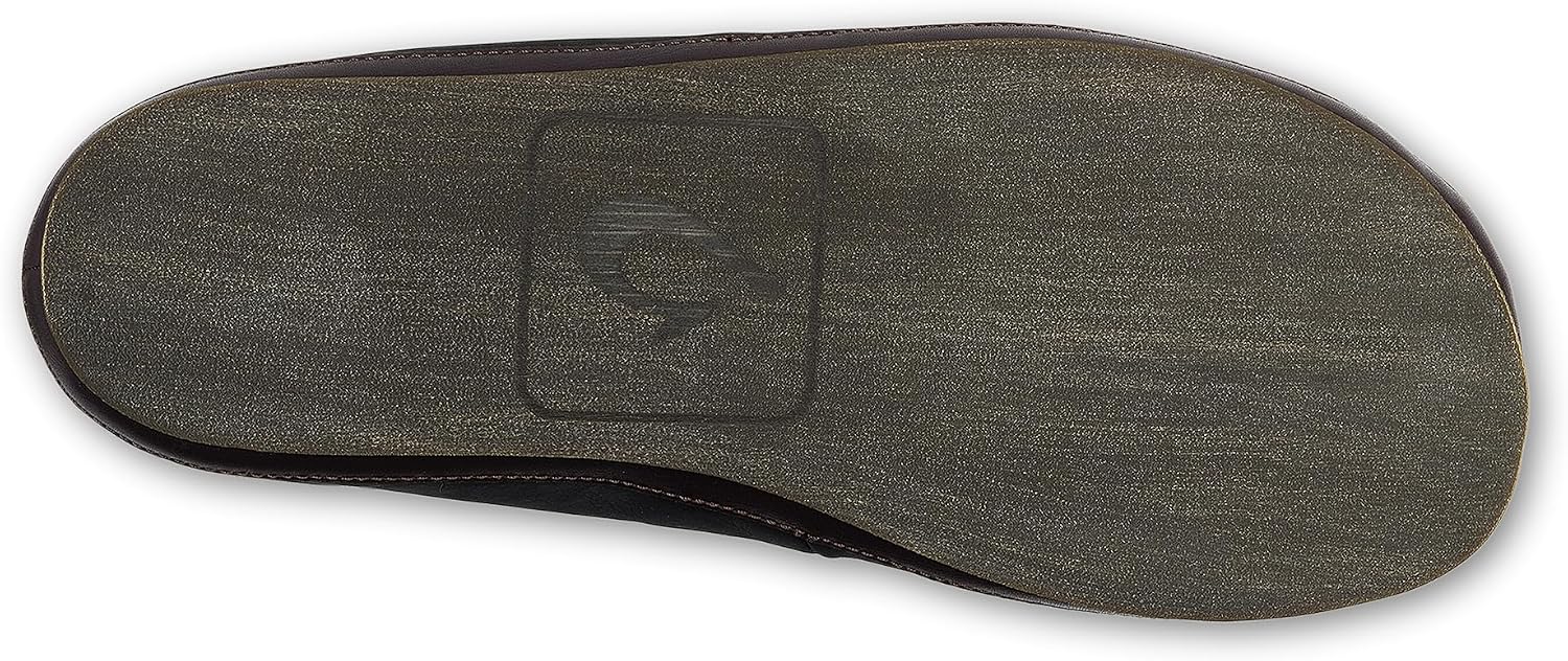 OLUKAI Moloa Slipper, Men's Premium Leather Slip-On Shoes, Soft Genuine Shearling Lining & Gel Insert, Drop-In Heel & All-Day Comfort