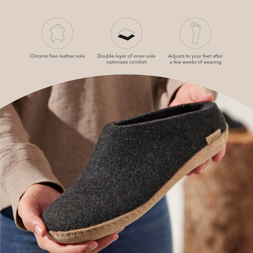 Glerups 100% quality wool mix Slipper with leather sole - Unisex Slip-on