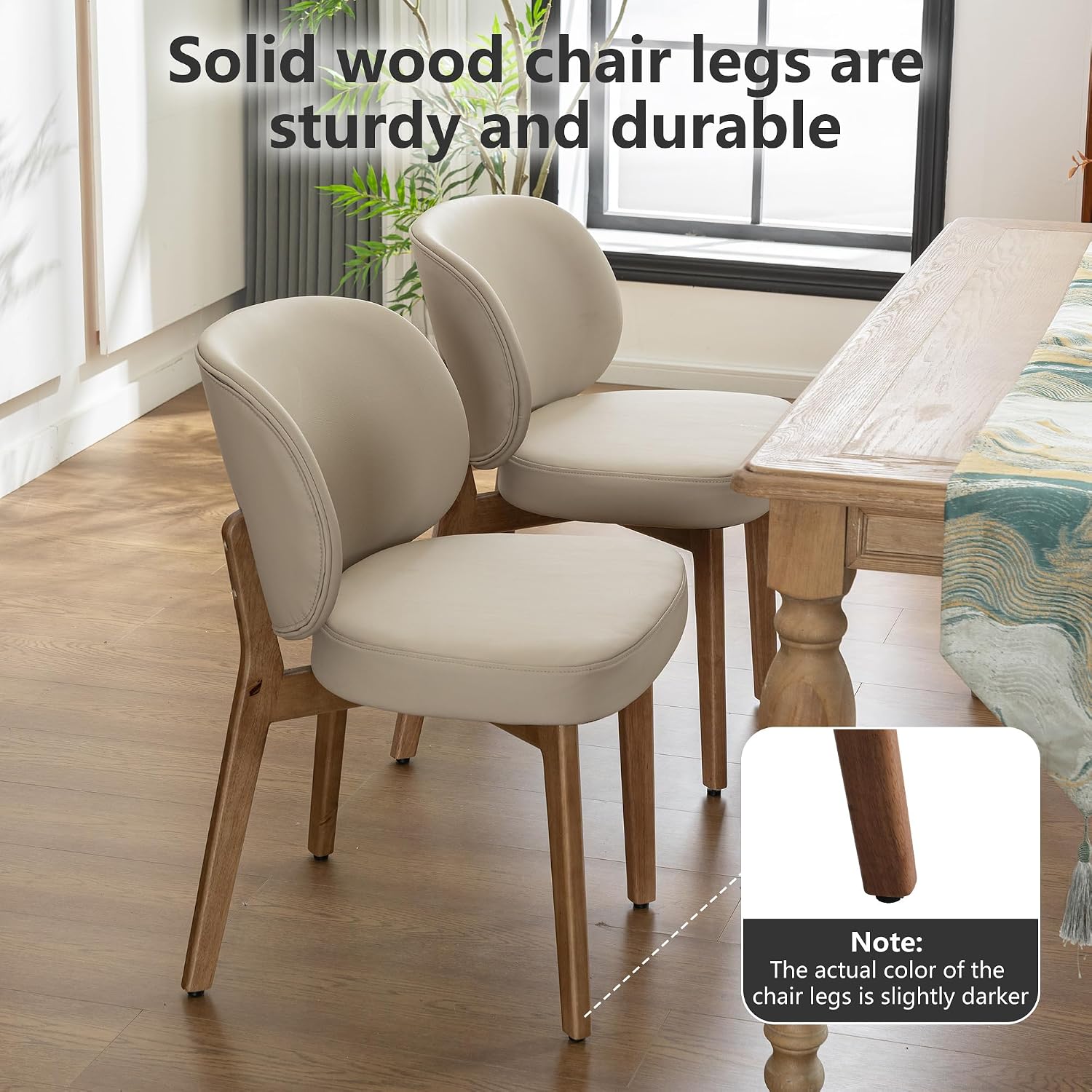 YOUNIKE Dining Chair with High Back Single Mid Century Modern Kitchen Chair Faux Leather Upholstered Armless Accent Chair 20' Wide Padded Seat with Wooden Legs for Dining Living Room Bedroom Khaki