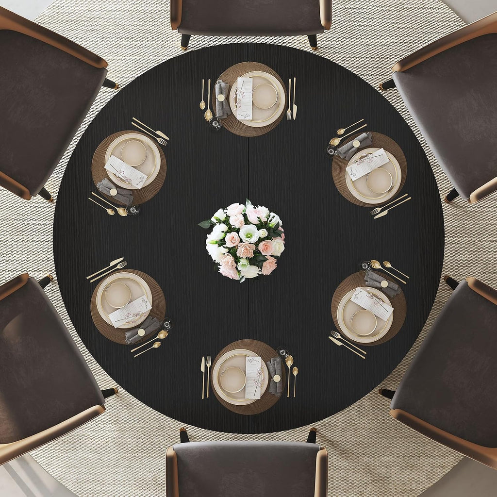 IBF Black Round Dining Table for 4-6, 47' Kitchen Table with Fridge Space, Modern Dining Room Tables with Storage, Industrial Wood Dinner Tables for Home Kitchen Living Room, Black Oak, Only Table