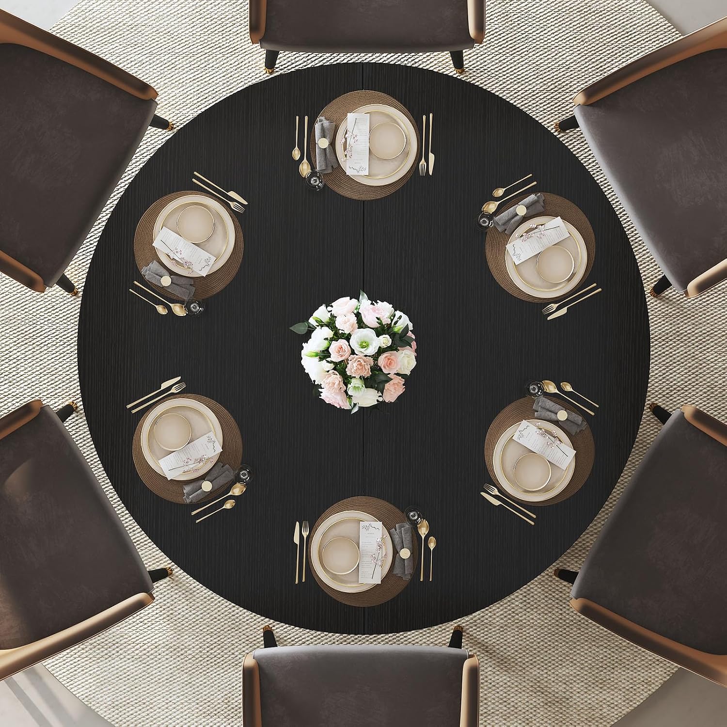 IBF Black Round Dining Table for 4-6, 47' Kitchen Table with Fridge Space, Modern Dining Room Tables with Storage, Industrial Wood Dinner Tables for Home Kitchen Living Room, Black Oak, Only Table