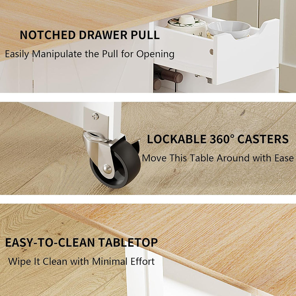 Folding Dining Table with 6 Wheels, Drop Leaf Tables for Small Spaces, Foldable Dining Table with 2-Layer Storage Rack, Kitchen Table with Drawer (Oak)