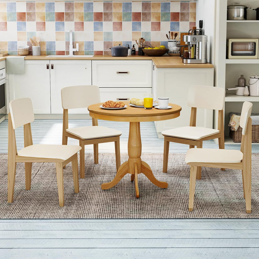 Giantex Round Dining Table for 2-4 People, 32' D X 30' H Wooden Kitchen Table with Spacious Tabletop, Pedestal Base, Leisure End Tables for Bar, Kitchen, Dining Room, Restaurant, Natural