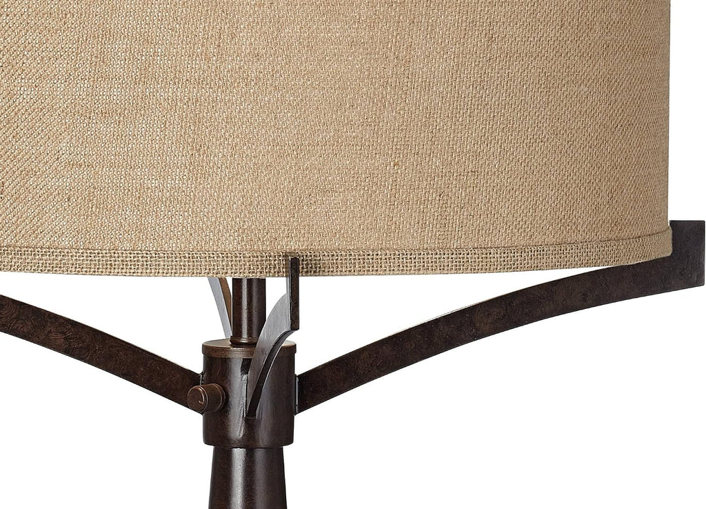 Franklin Iron Works Tremont Rustic Farmhouse Table Lamp 31 1/2' Tall Allegheny Bronze Brown Iron Burlap Fabric Drum Shade for Bedroom Living Room House Home Bedside Nightstand Office Entryway Kids