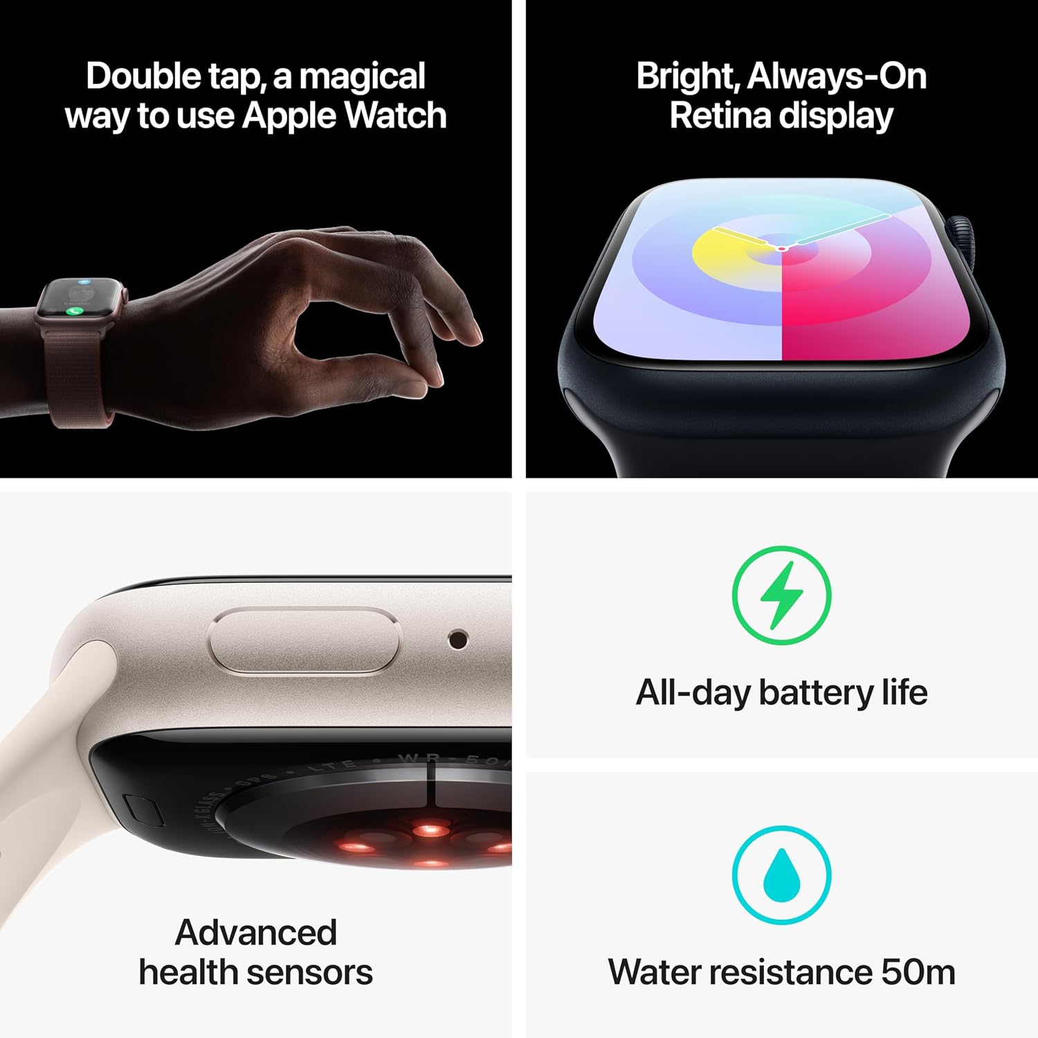 Apple Watch Series 9 [GPS + Cellular 45mm] Silver Aluminum Case with Storm Blue Sport Band S/M (Renewed)