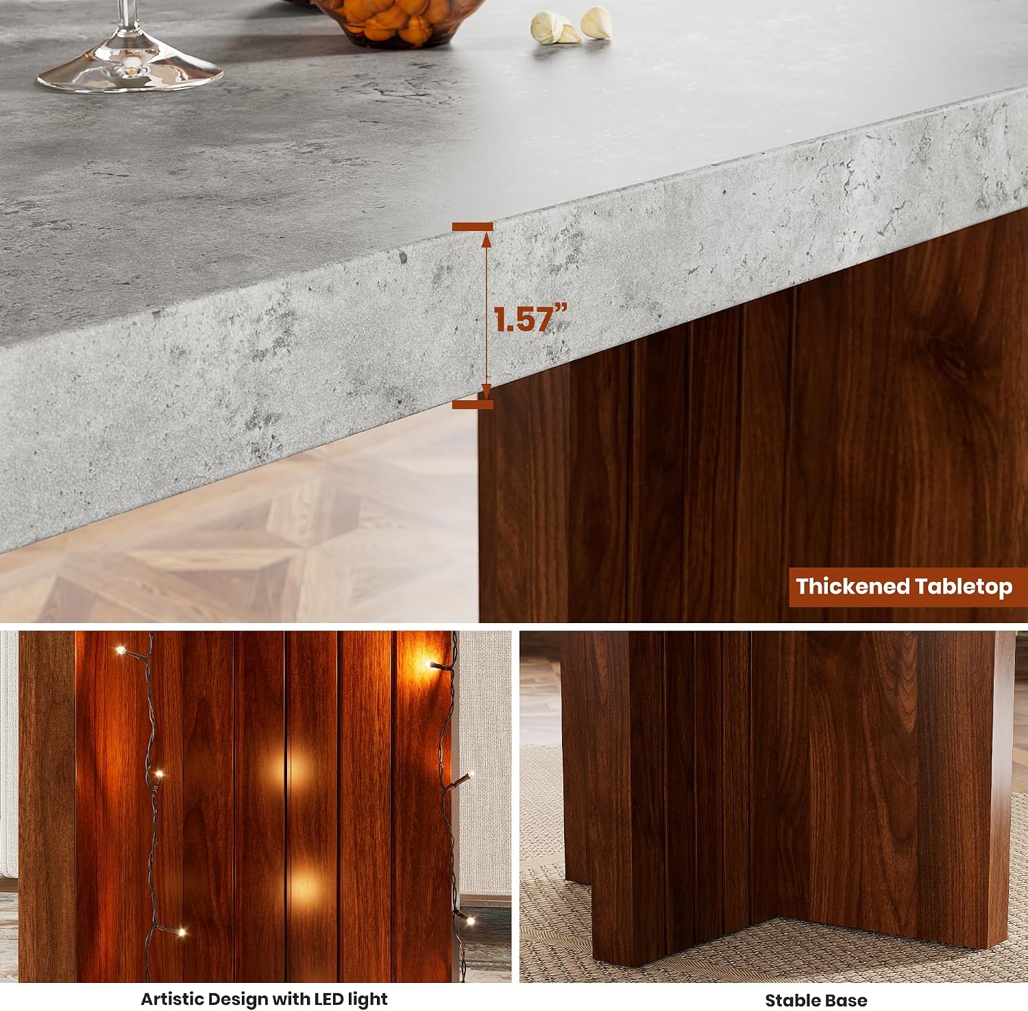Bar Table for 4-6 People - 55' Long Counter Height Pub with Extra Thickened Tabletop, Modern Rectangular Home Bar Coffee Unit for Kitchen, Dining Room, Balcony, Living Room, Basement, Gray+Walnut