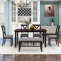 Merax 6 Piece Kitchen Dining Table Set, Wood Rectangular Table and 4 Dining Chairs with Cushions and 1 Bench with Cushion, Kitchen Dining Room Table Set for 6 (Espresso)