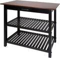Casual Home Kitchen Island with Solid American Hardwood Top, Walnut&black