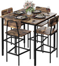 Kitchen Table and Chairs of 4, 5 Piece Dining Table Set, Sturdy Industrial Space Saving Dinette Set for Pub, Family Dinners, Apartment, Rustic Brown
