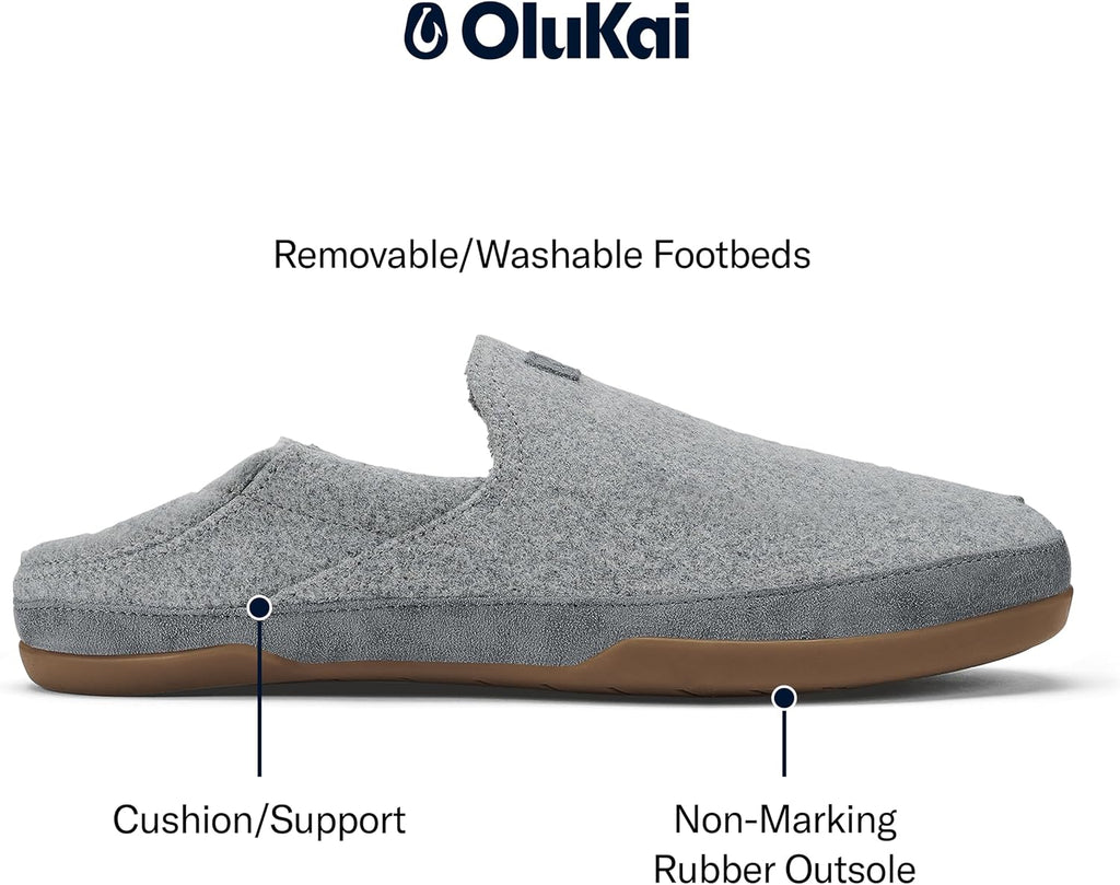 OLUKAI Kalawa Men's Slip-On Shoes, Soft & Comfortable Wool Blend Slippers, Warm & Breathable Fleece Lining, All-Day Comfort & Wear